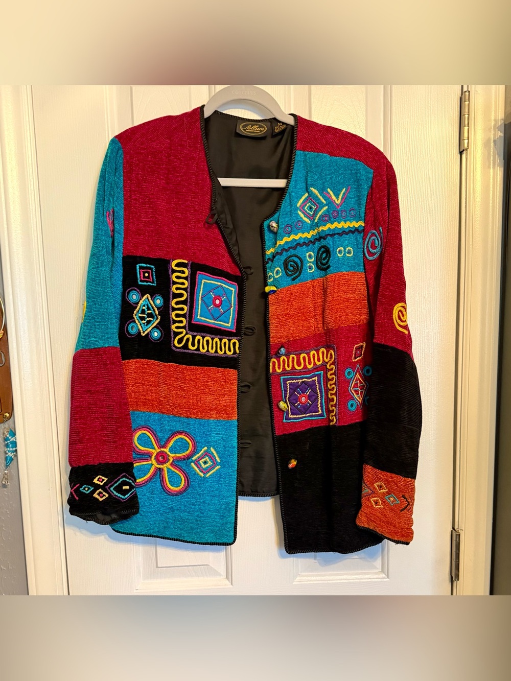 Vintage 90s Allure Wearable Art Patchwork Jacket Womens Medium BOHO Embroidered
